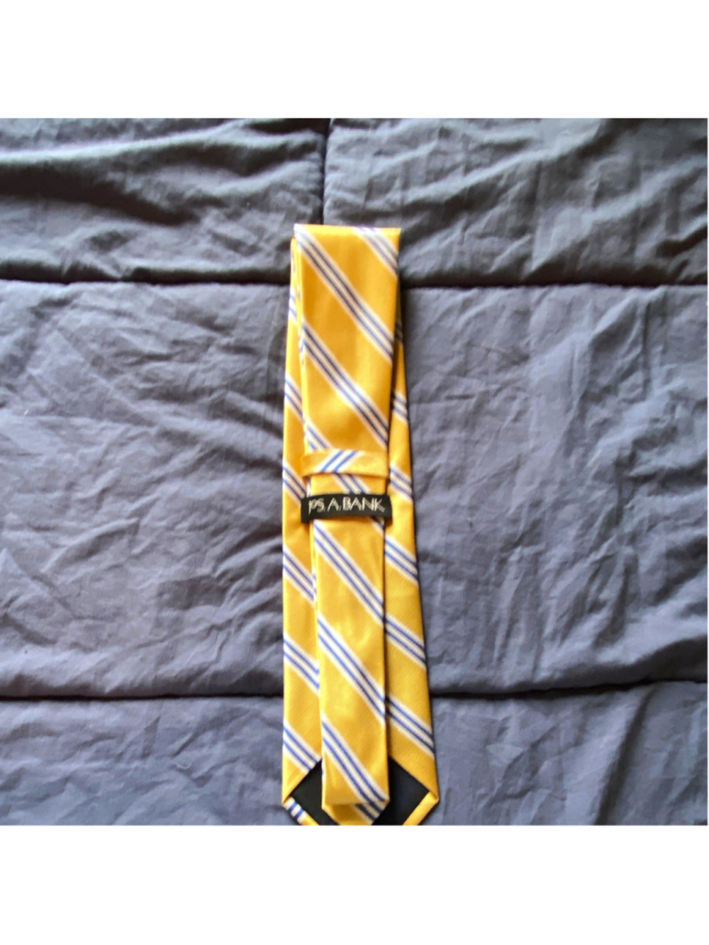 Jos. A. Bank 100% Silk Woven Men's Tie Yellow Blue White Striped Logo